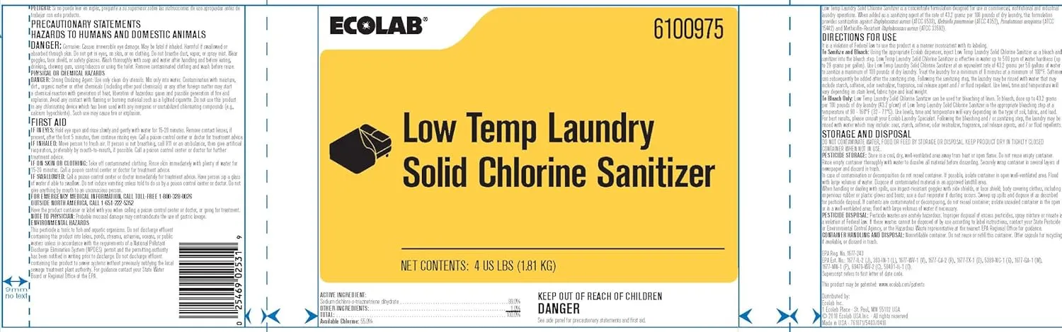 Low Temp Laundry Solid Chlorine Sanitizer