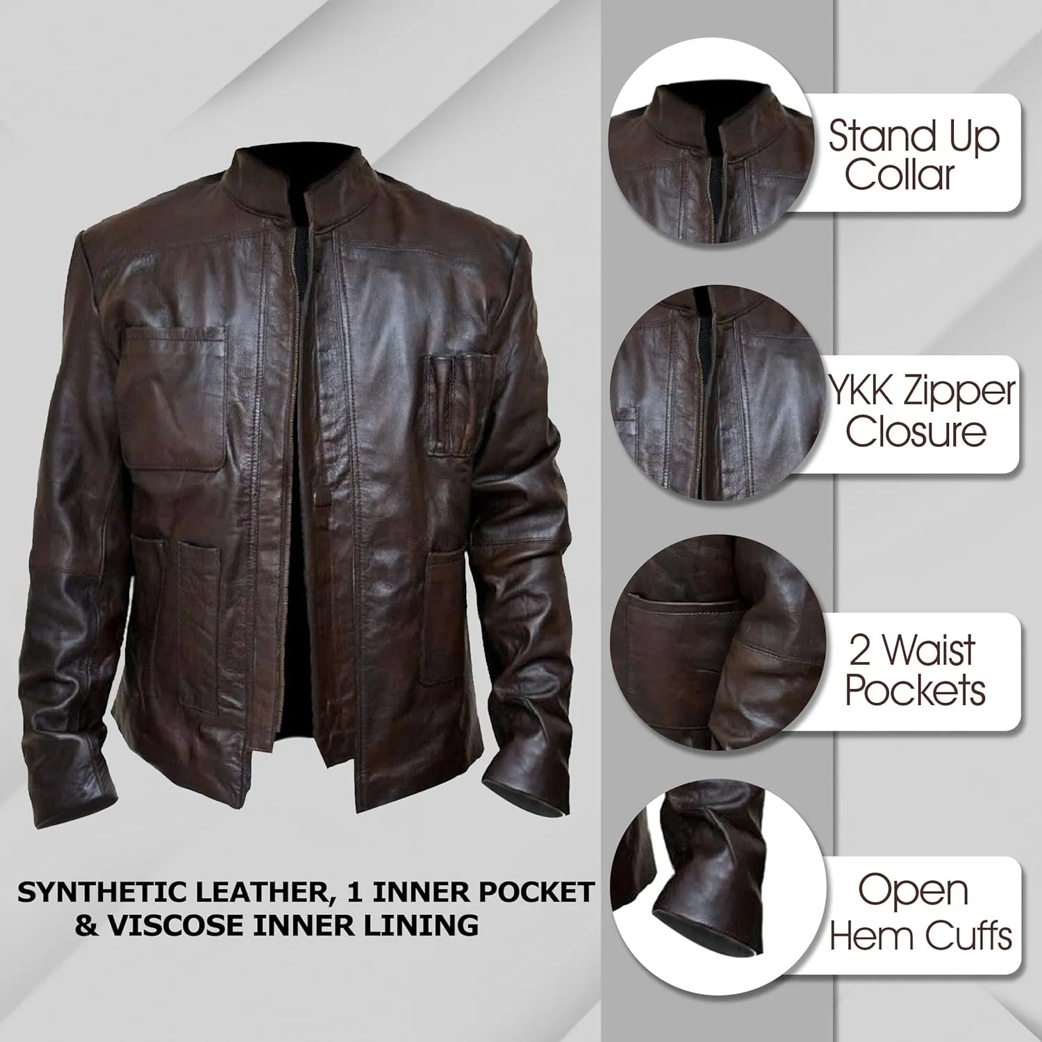 LP-FACON Mens Space Solitary Cosplay Costume Leather Jacket Collection Brown/Black