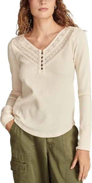 Lucky Brand Women's Embroidered Mesh Yoke Henley