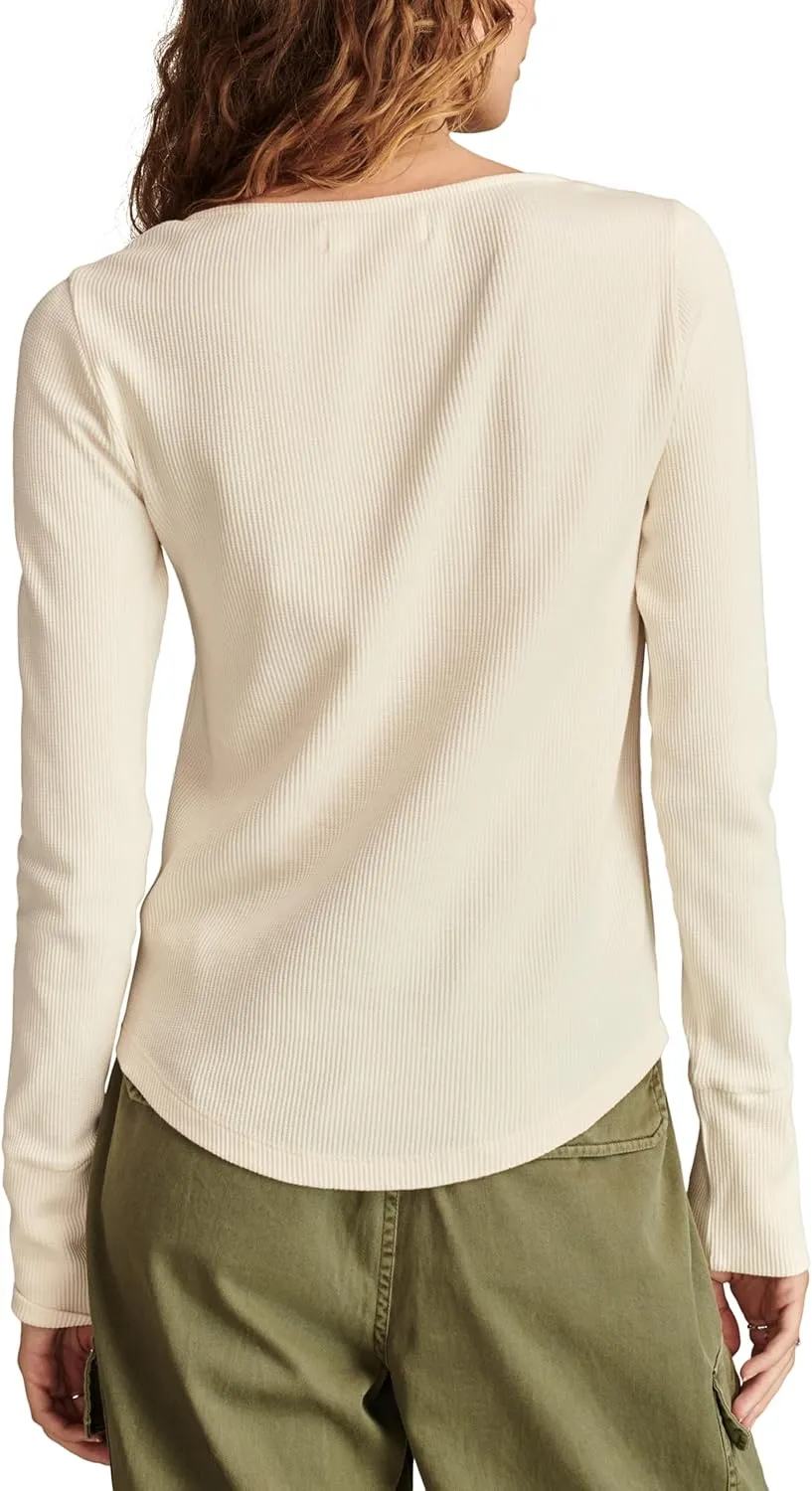 Lucky Brand Women's Embroidered Mesh Yoke Henley