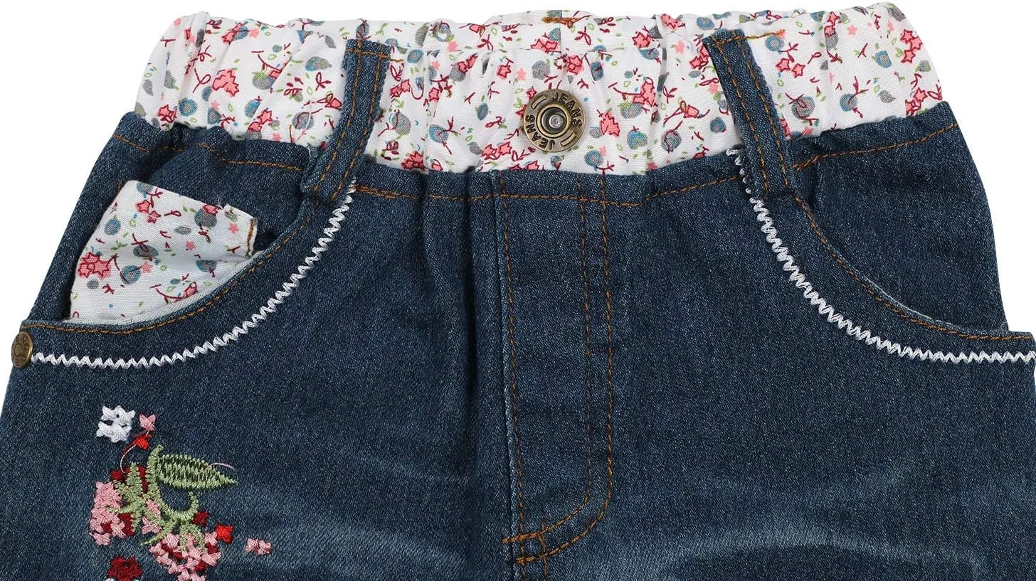 LUKYCILD Toddler Girl Clothes Baby Girl Long Sleeve Top   Jeans Pants with Pockets 2 Piece Outfit Cartoon Clothing Set