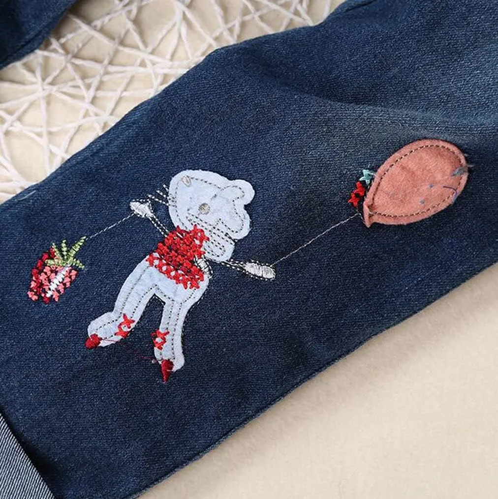 LUKYCILD Toddler Girl Clothes Baby Girl Long Sleeve Top   Jeans Pants with Pockets 2 Piece Outfit Cartoon Clothing Set