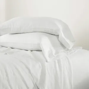 Luna Linen White Sheet Set, King Size, White Solid Pattern