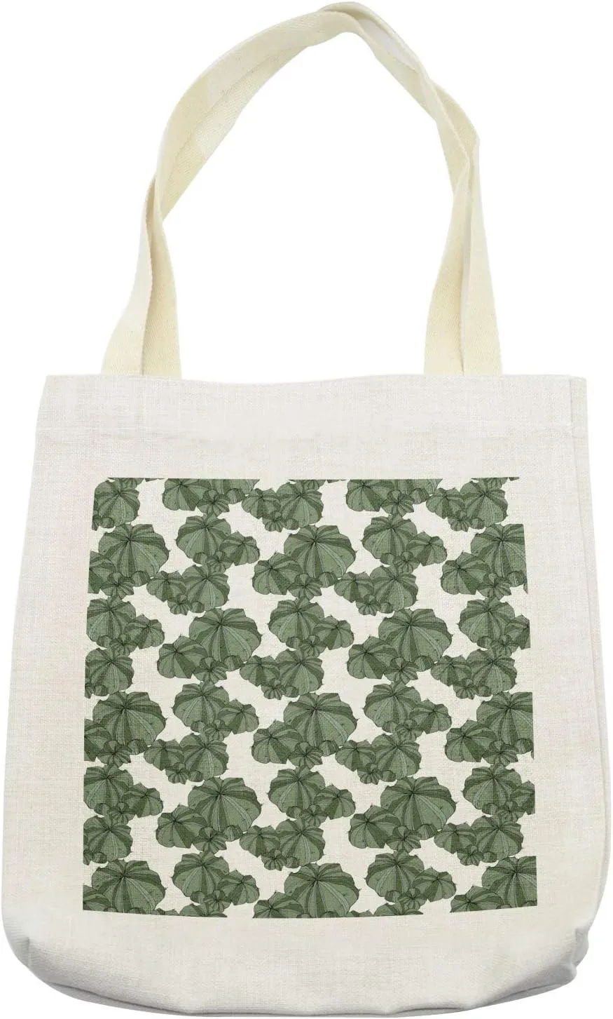 Lunarable Succulent Tote Bag, Top View Layout of Gardening Foliage Vegetation Cactus Japanese Garden Art, Cloth Linen Reusable Bag for Shopping Books Beach and More, 16.5" X 14", Cream