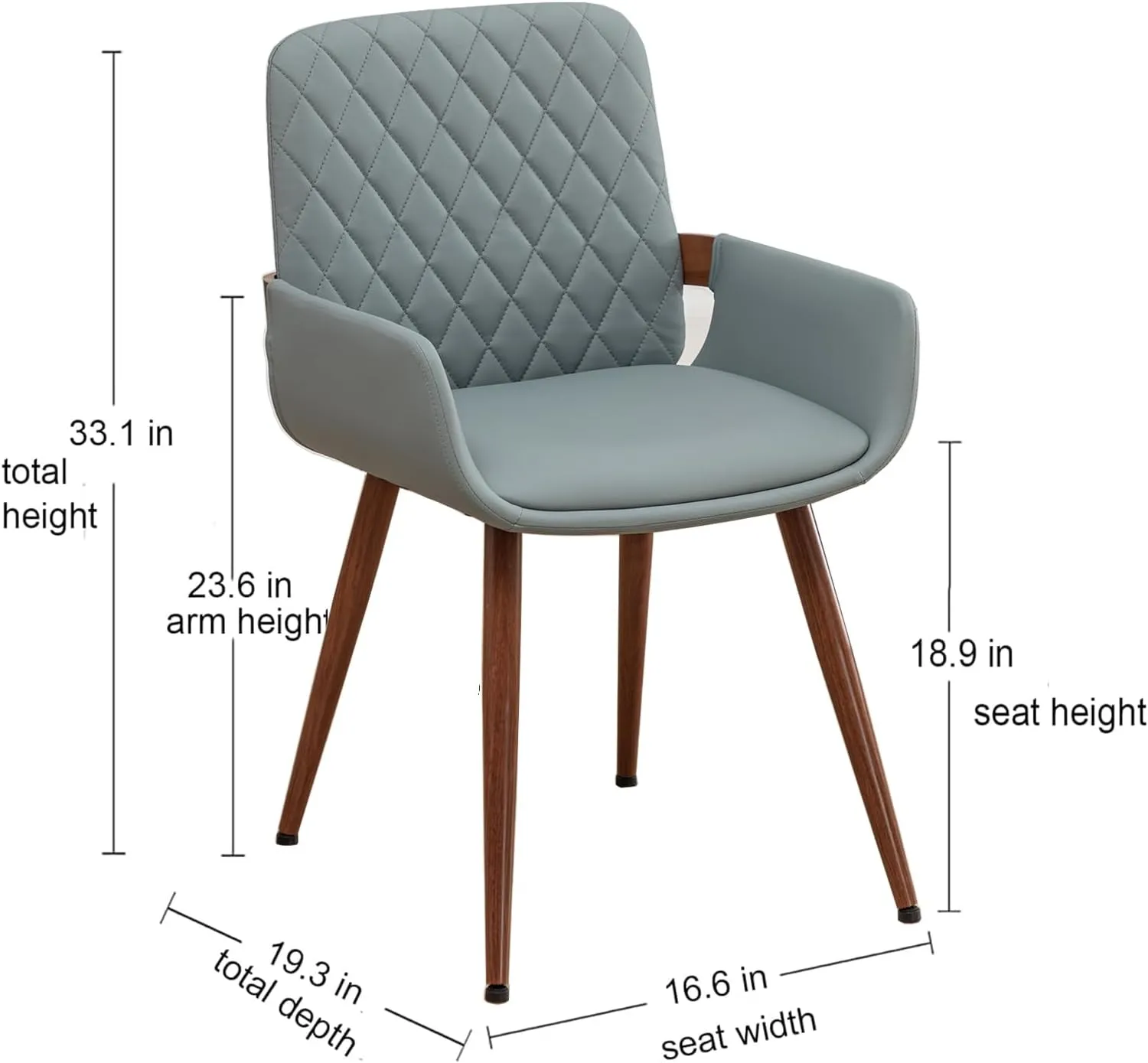 LUNLING Mid Century Modern Dining Room Chairs Set of 2 Accent Faux Leather Chair Bentwood Frame with Armrest,Upholstered Seat,Metal Legs Chairs,Adjustable Foot for Kitchen Room Desk Chairs(Blue)