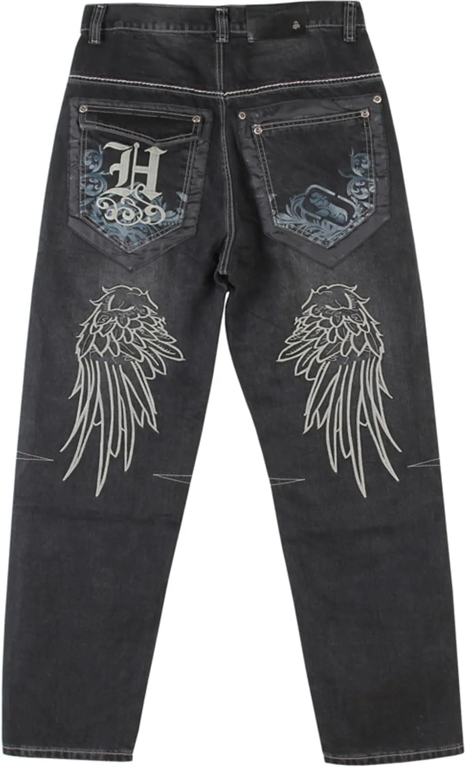 LUOBANIU Men's Hip-hop Embroidered Printed Baggy Jeans Loose Fit Dance Skateboard Denim Long Jeans