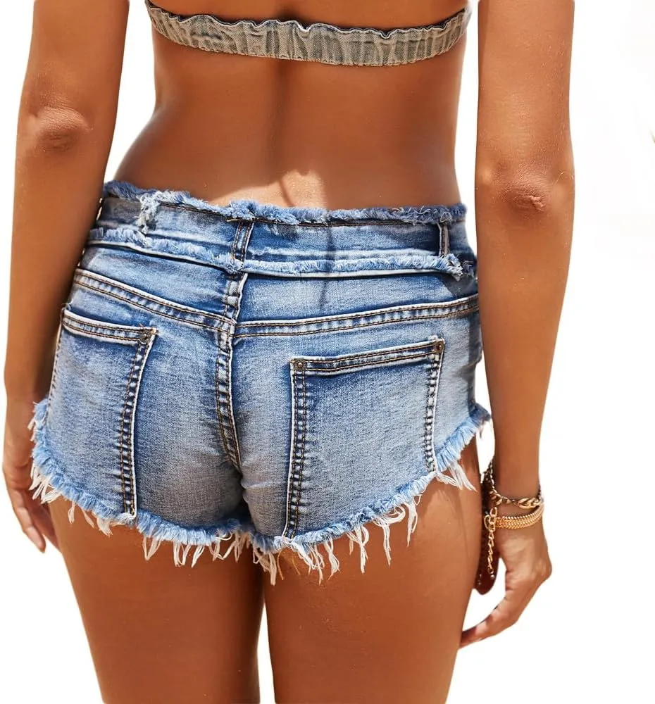 LUOBANIU Women’s Fashion Sexy Low Waist Denim Jeans Shorts Mini Hot Pants Jeans Booty Ripped Jeans Beach Party Clubwear