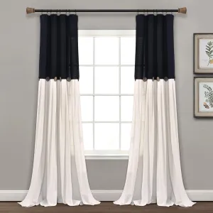 Lush Decor Linen Button Window Curtain Panel, Single, 40" W x 84" L, Black & Off White- Country Curtains - Rustic Decor - Color Block - Modern Farmhouse Curtains