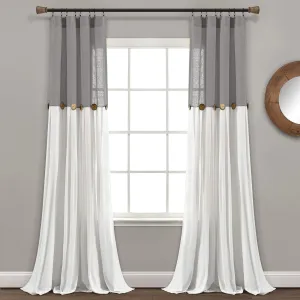Lush Decor Linen Button Window Curtain Panel, Single, 40" W x 84" L, Dark Gray & Off White- Country Curtains - Rustic Decor - Color Block - Modern Farmhouse Curtains