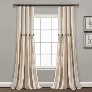 Lush Decor Linen Button Window Curtain Panel, Single, 40" W x 84" L, Dark Linen- Country Curtains - Rustic Decor - Color Block - Modern Farmhouse Curtains