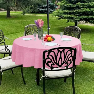 LUSHVIDA Outdoor Tablecloth with Umbrella Hole - Patio Table Cloth Zippered Round 60 Inch, Pink Faux Linen Table Cover Water Resistant for Picnic Outside