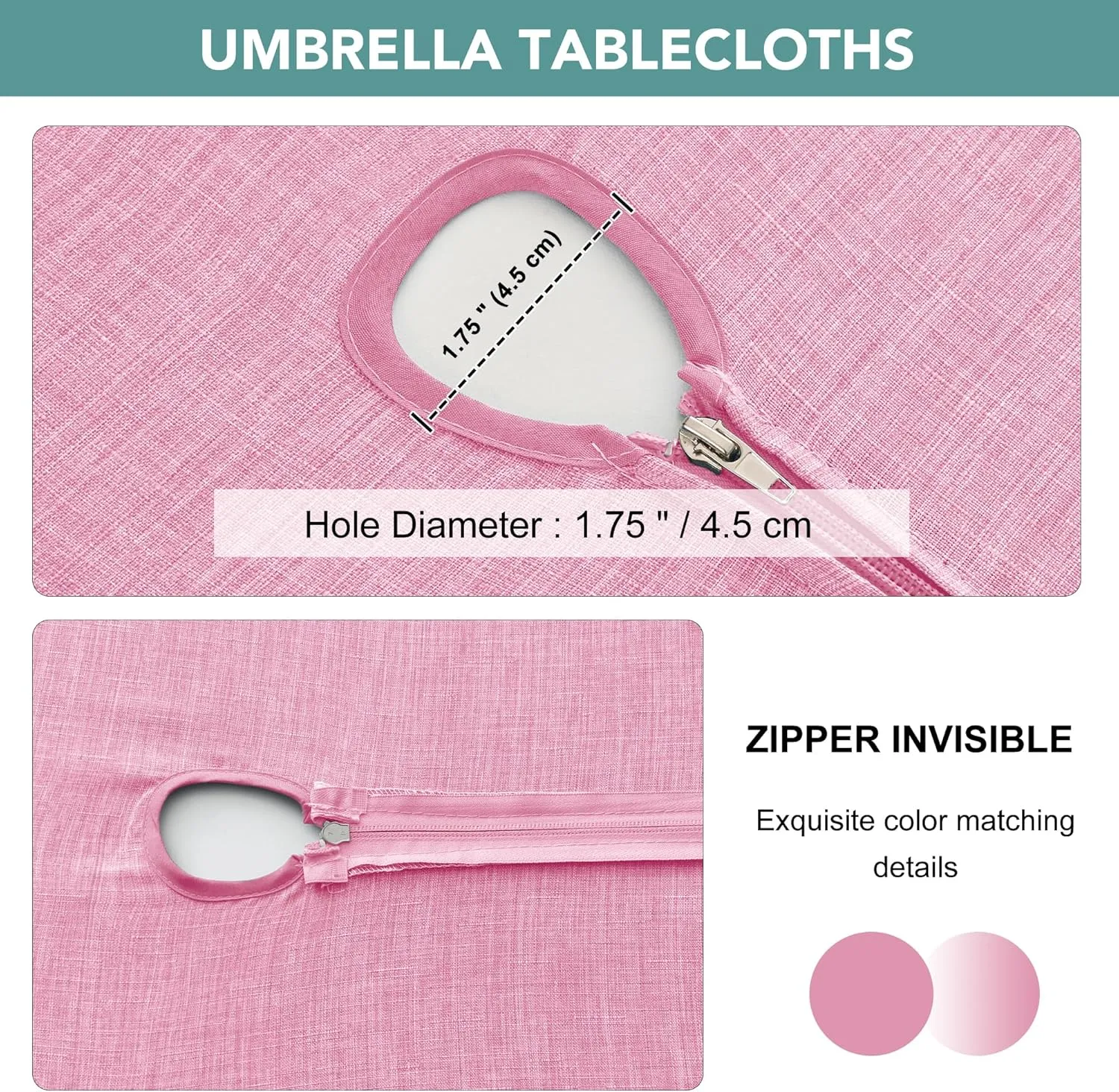LUSHVIDA Outdoor Tablecloth with Umbrella Hole - Patio Table Cloth Zippered Round 60 Inch, Pink Faux Linen Table Cover Water Resistant for Picnic Outside