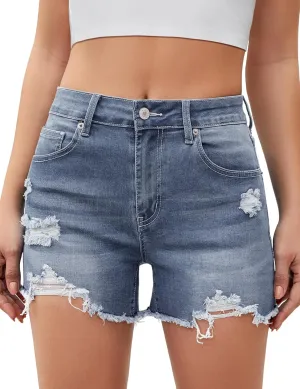 luvamia Jean Shorts for Women High Waisted Trendy Summer Casual Ripped Cutoff Stretchy Distressed Denim Shorts Jorts