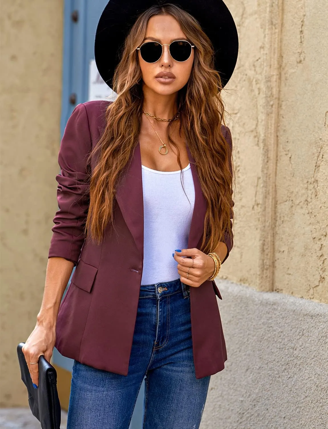 luvamia Women's Casual Long Sleeve Lapel Button Slim Work Office Blazer Jacket