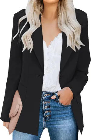 luvamia Women's Casual Long Sleeve Lapel Button Slim Work Office Blazer Jacket