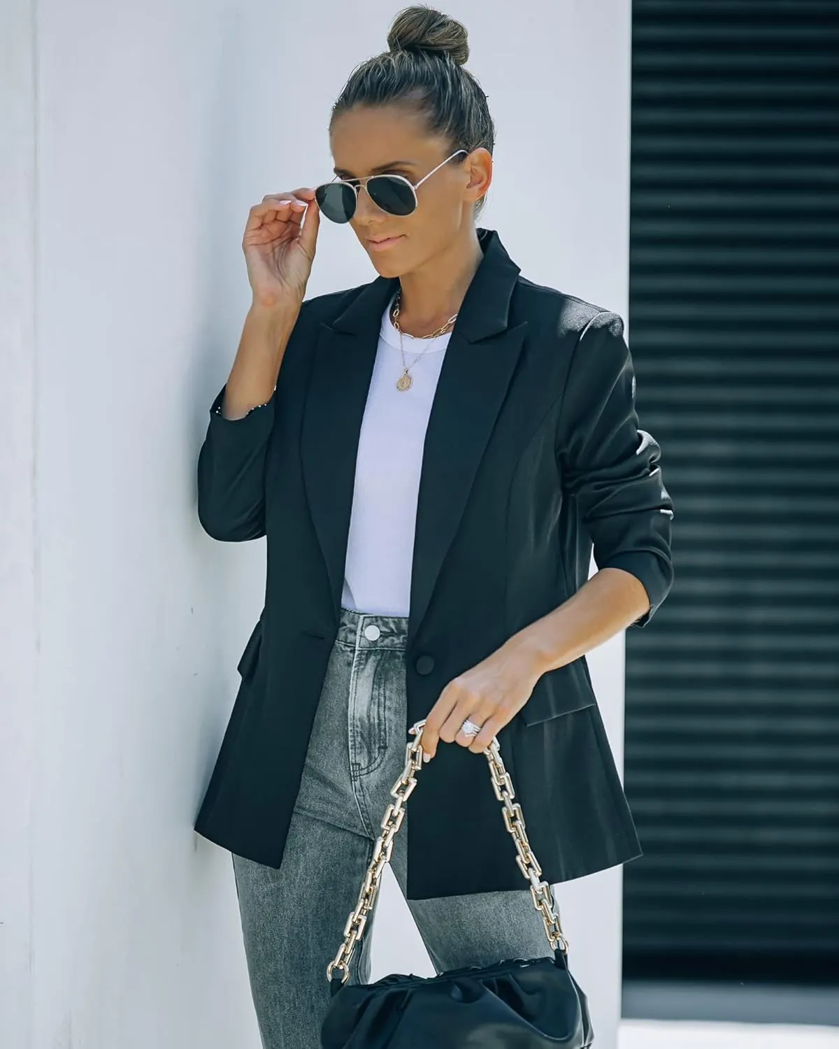 luvamia Women's Casual Long Sleeve Lapel Button Slim Work Office Blazer Jacket