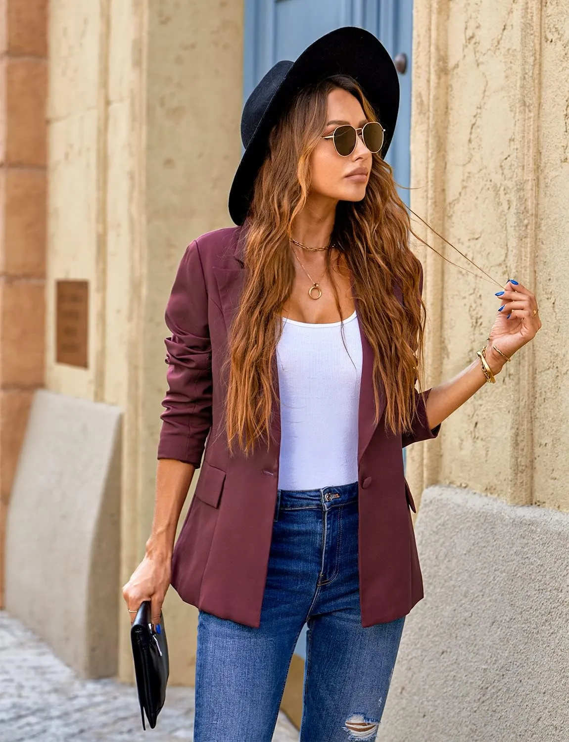 luvamia Women's Casual Long Sleeve Lapel Button Slim Work Office Blazer Jacket