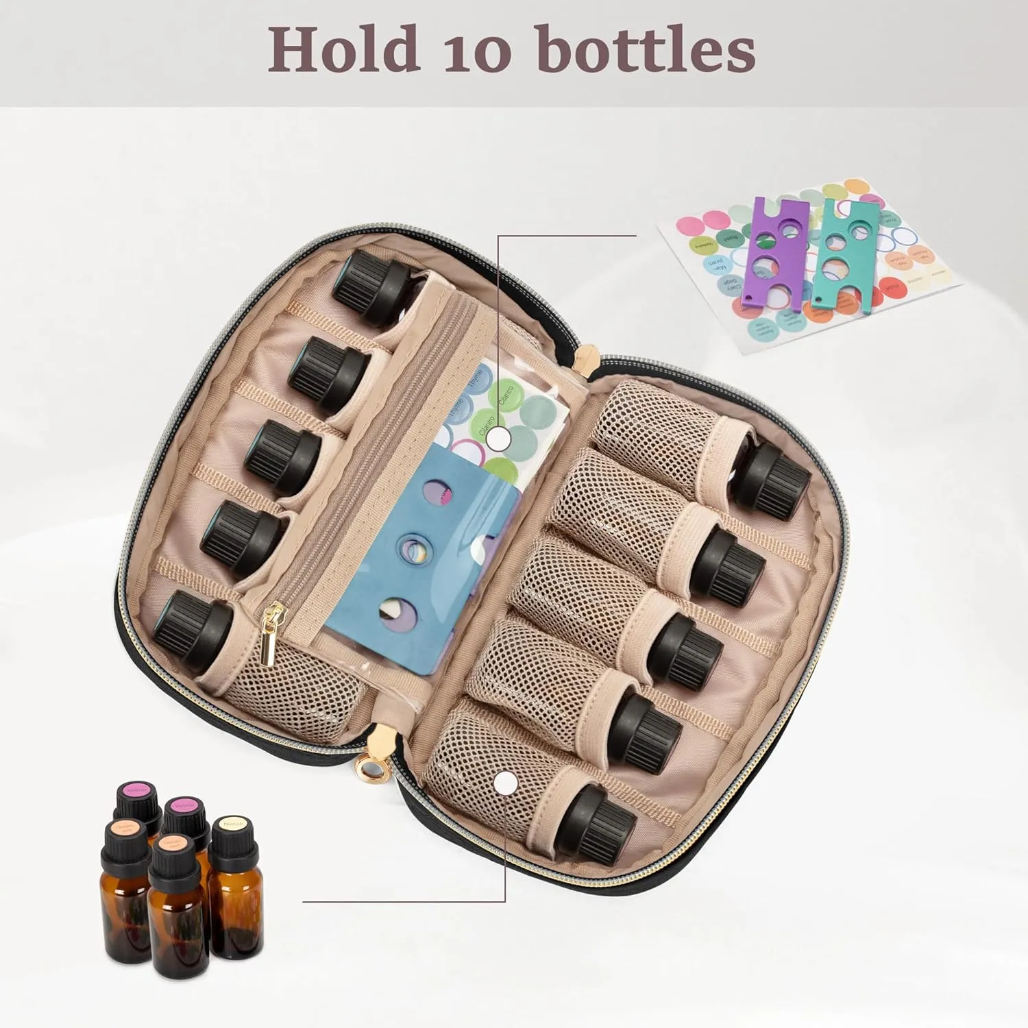 LUXJA Essential Oil Organizer -Holds 10 Bottles (5ml-15ml, Also Fits Roller Bottles), Travel Case for Essential Oils with Zipper Pockets (Bag Only),Teal