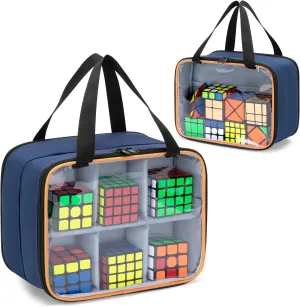 LUXJA PVC Visible Speed Cube Storage with Inner Mesh Pocket, Double Layer Storage Bag Compatible with Rubix Cube Set, Blue