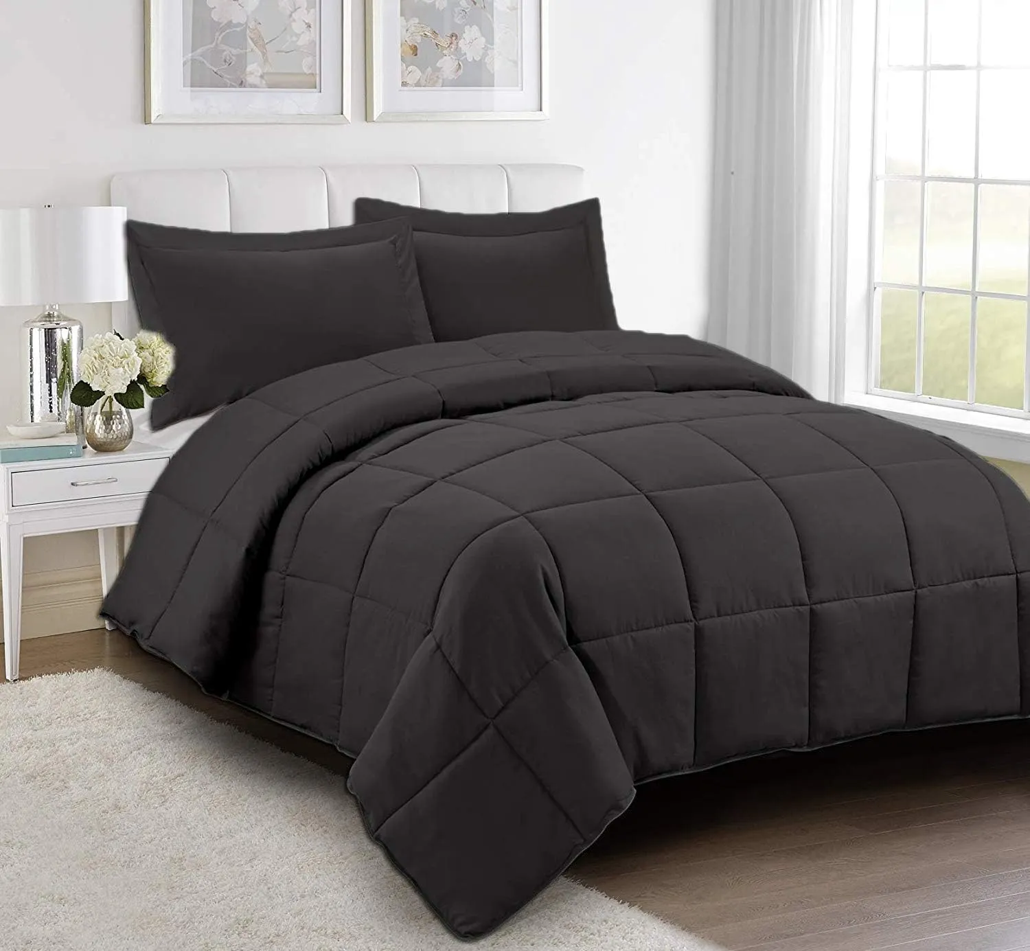 Luxurious Down Alternative Oversized King Plus Size Comforter 1 Piece All-Season Dark Grey Duvet Insert Oversized King Plus-128"x120" with Corner Tabs 100% Egyptian Cotton