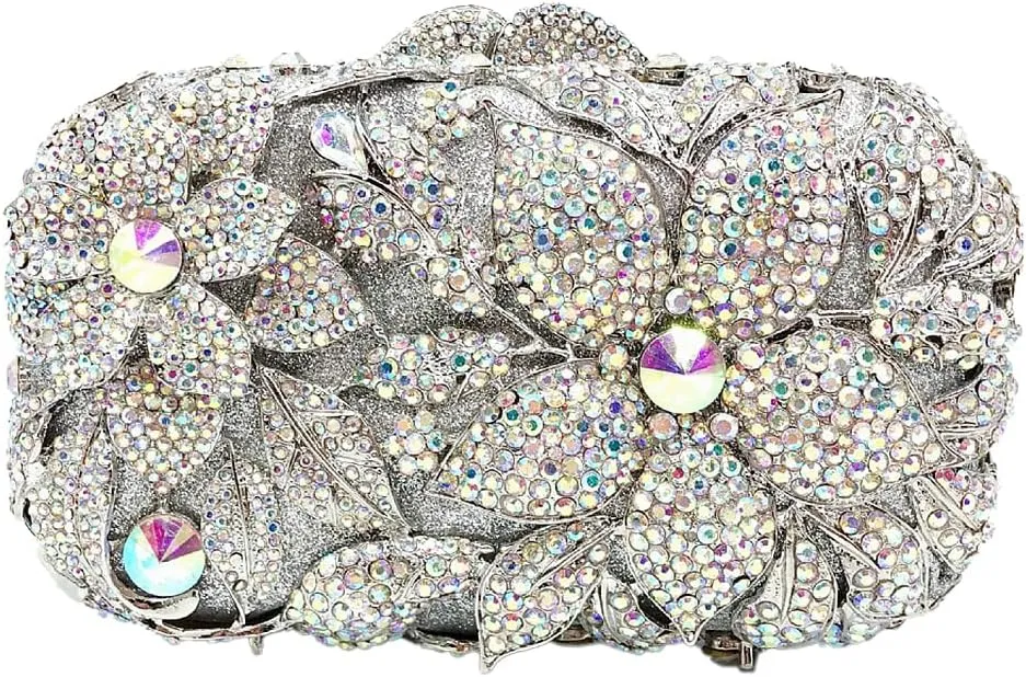 Luxury Crystal Clutch Purse for Women Rhinestone Handbag Formal Party Evening Bag Sparkly Bridal Flower Purse