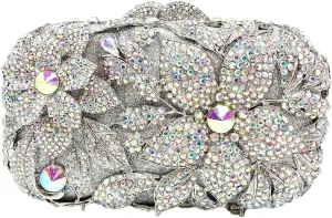 Luxury Crystal Clutch Purse for Women Rhinestone Handbag Formal Party Evening Bag Sparkly Bridal Flower Purse