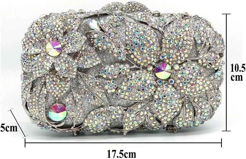 Luxury Crystal Clutch Purse for Women Rhinestone Handbag Formal Party Evening Bag Sparkly Bridal Flower Purse