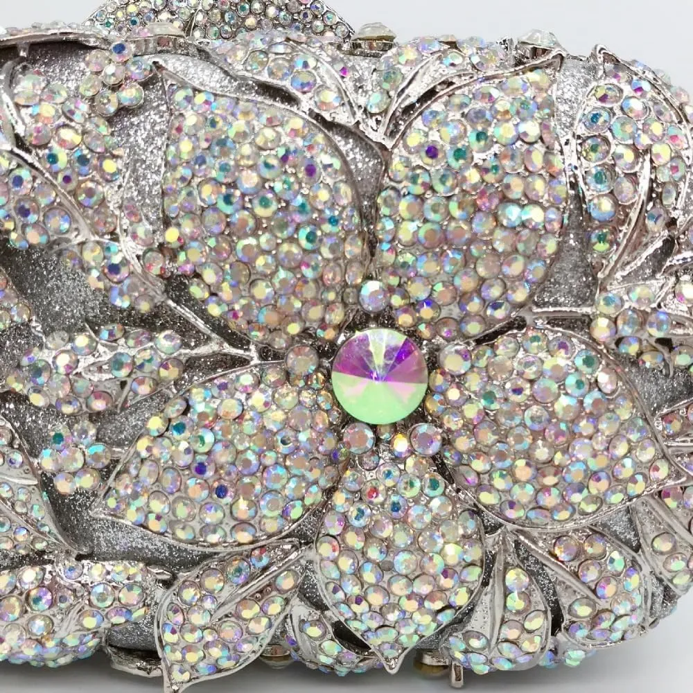 Luxury Crystal Clutch Purse for Women Rhinestone Handbag Formal Party Evening Bag Sparkly Bridal Flower Purse