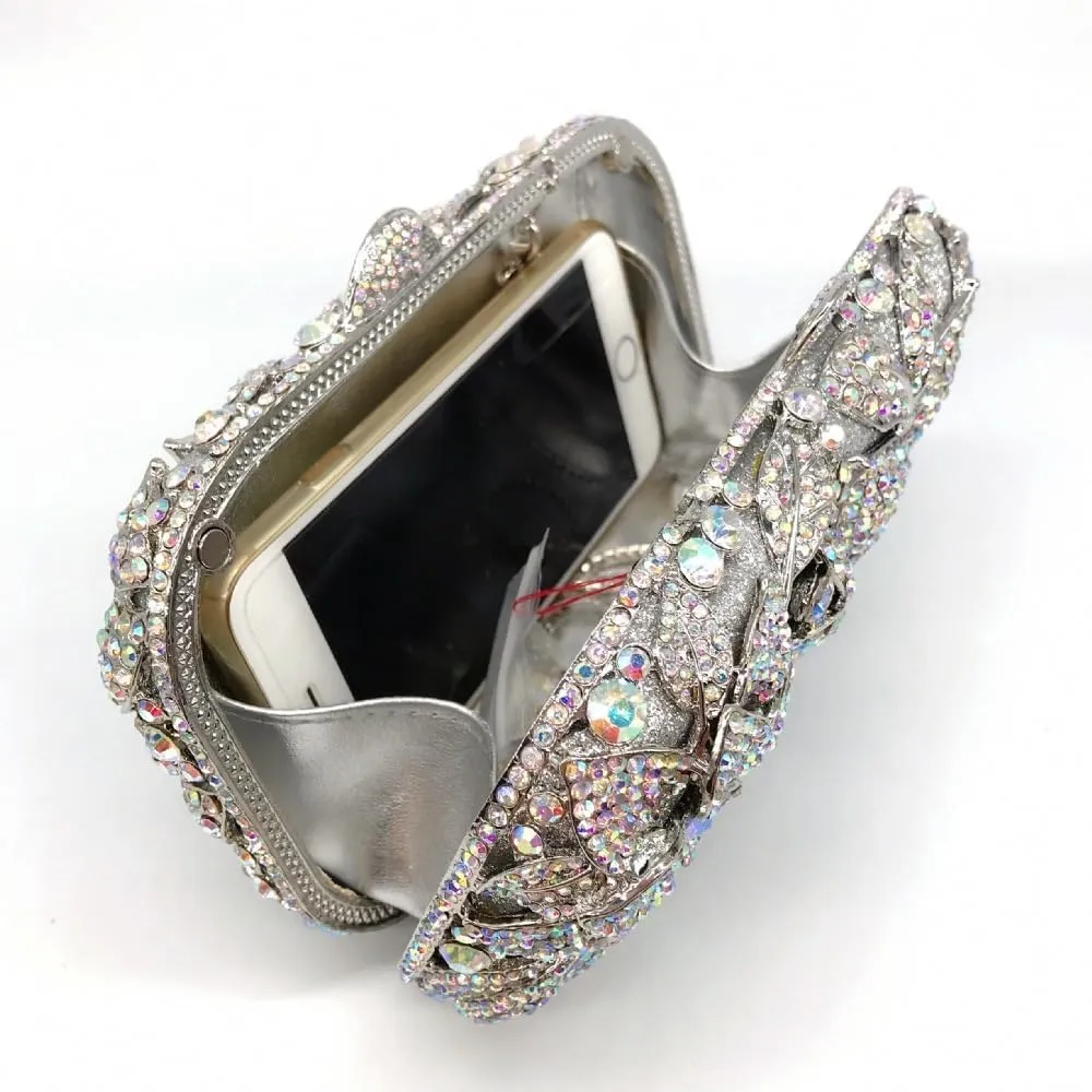 Luxury Crystal Clutch Purse for Women Rhinestone Handbag Formal Party Evening Bag Sparkly Bridal Flower Purse