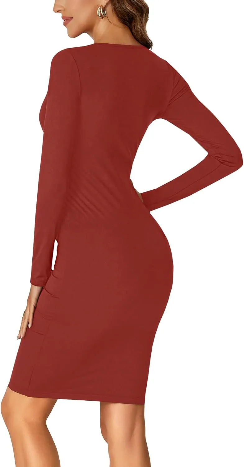 LYANER Women's Square Neck Bodice Dresses Long Sleeve Knee Length Bodycon Mini Dress