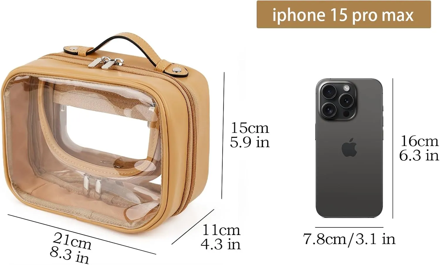 Lychii TSA Approved Toiletry Bag, Clear Travel Bag for Liquids Toiletries, Makeup Cosmetic Bag Organizer, Carry on Travel Accessories Essentials, Brown