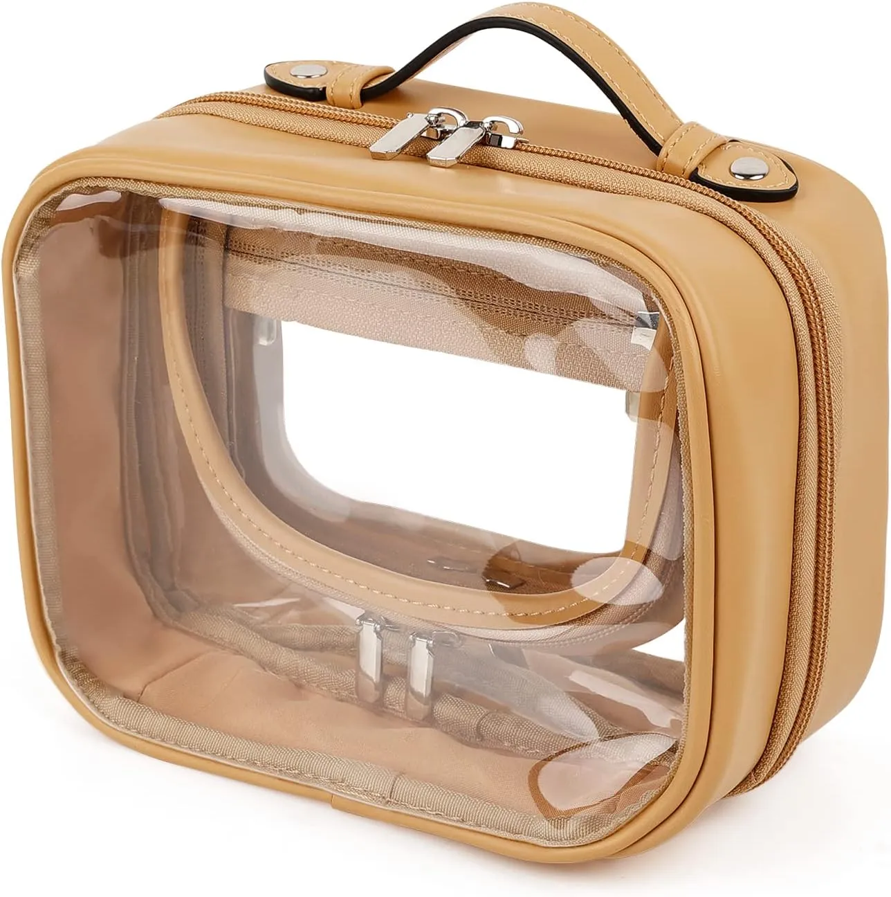 Lychii TSA Approved Toiletry Bag, Clear Travel Bag for Liquids Toiletries, Makeup Cosmetic Bag Organizer, Carry on Travel Accessories Essentials, Brown