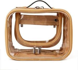 Lychii TSA Approved Toiletry Bag, Clear Travel Bag for Liquids Toiletries, Makeup Cosmetic Bag Organizer, Carry on Travel Accessories Essentials, Brown