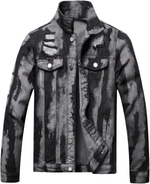 LZLER Men's Denim Jackets Distressed Destroyed Classic Vintage Slim Fit Ripped 2024 Fashion Trendy Trucker Jean Jackets
