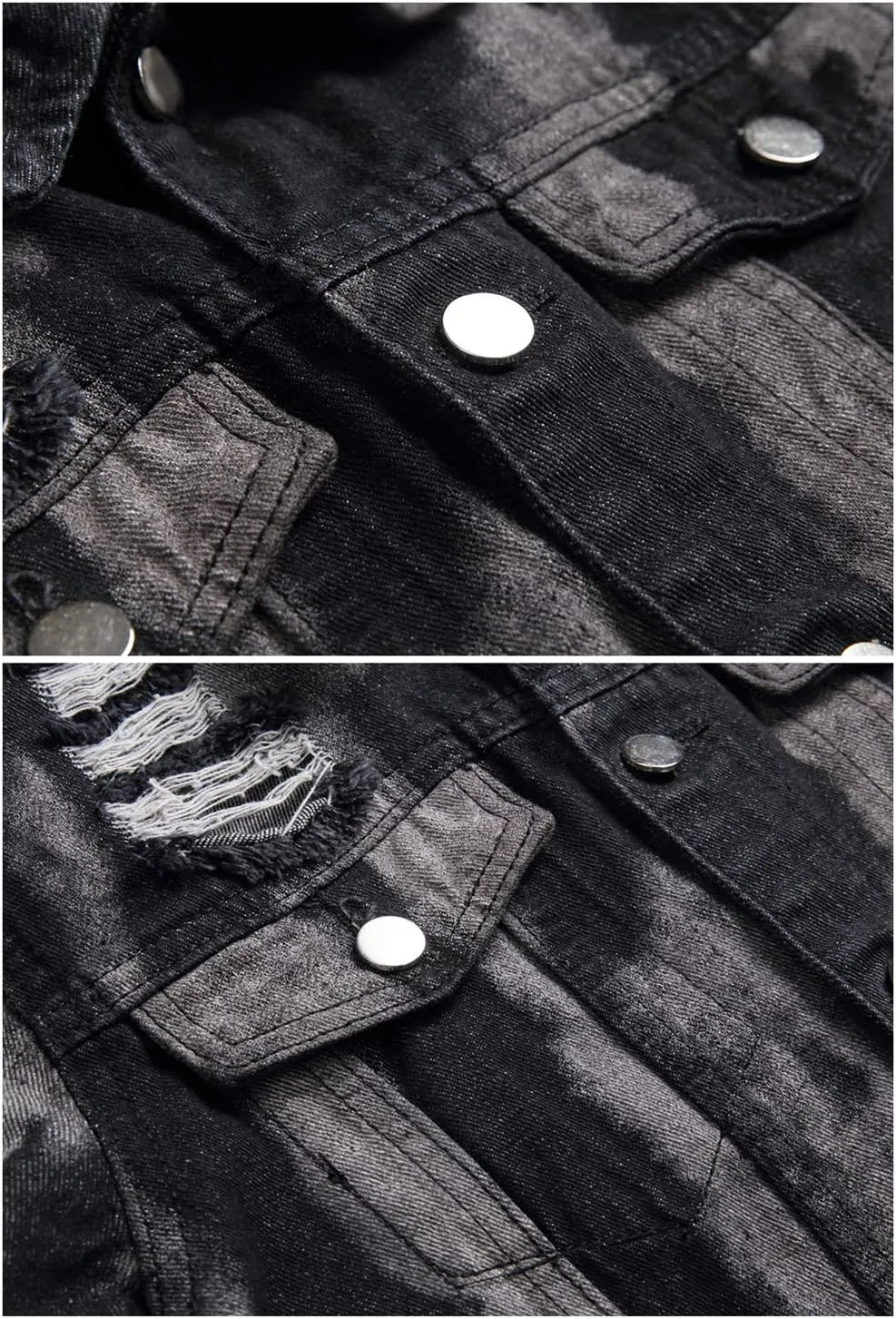 LZLER Men's Denim Jackets Distressed Destroyed Classic Vintage Slim Fit Ripped 2024 Fashion Trendy Trucker Jean Jackets