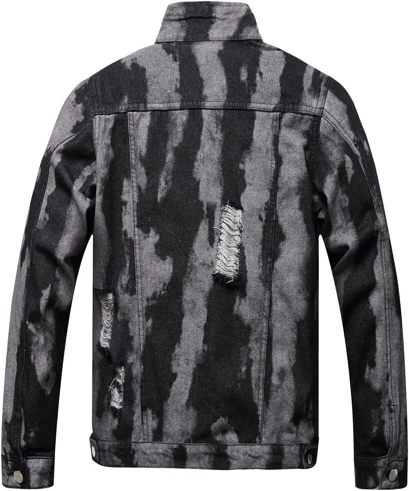 LZLER Men's Denim Jackets Distressed Destroyed Classic Vintage Slim Fit Ripped 2024 Fashion Trendy Trucker Jean Jackets
