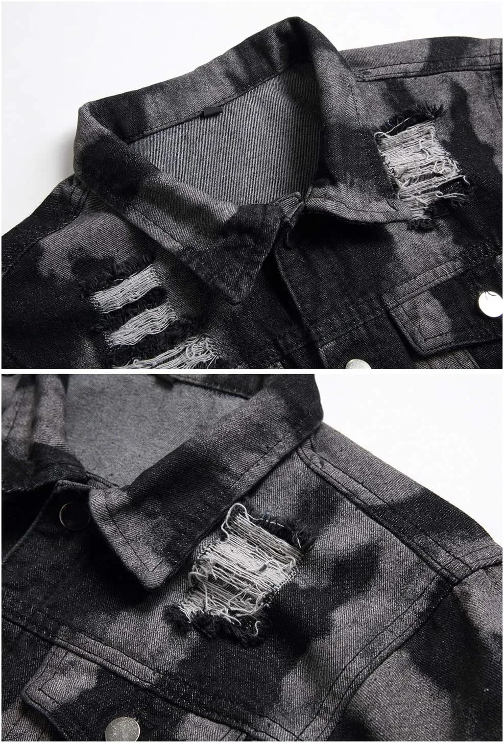 LZLER Men's Denim Jackets Distressed Destroyed Classic Vintage Slim Fit Ripped 2024 Fashion Trendy Trucker Jean Jackets