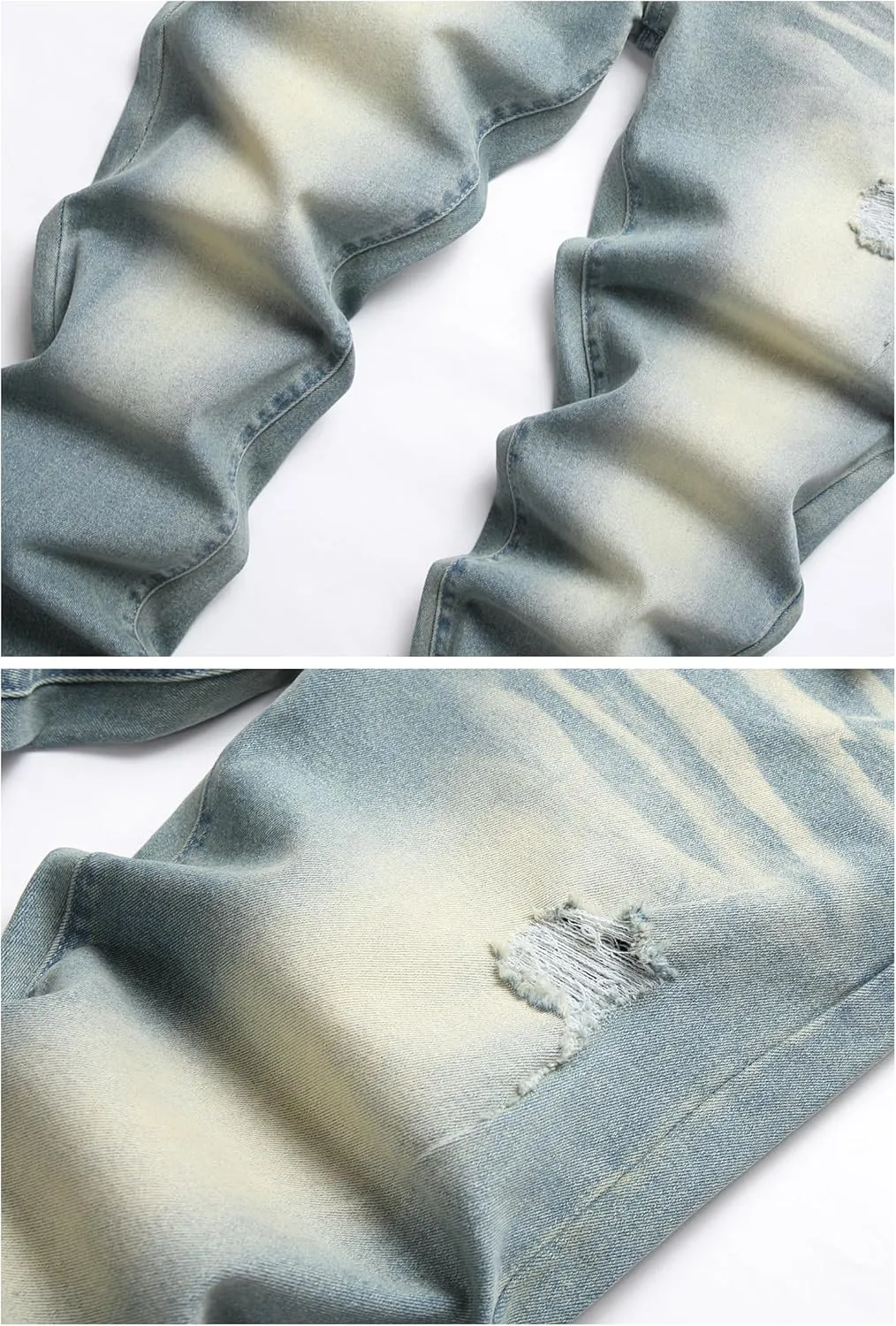 LZLER Mens Ripped Jeans,Distressed Destroyed Slim Fit Straight Leg Denim Pant with Holes