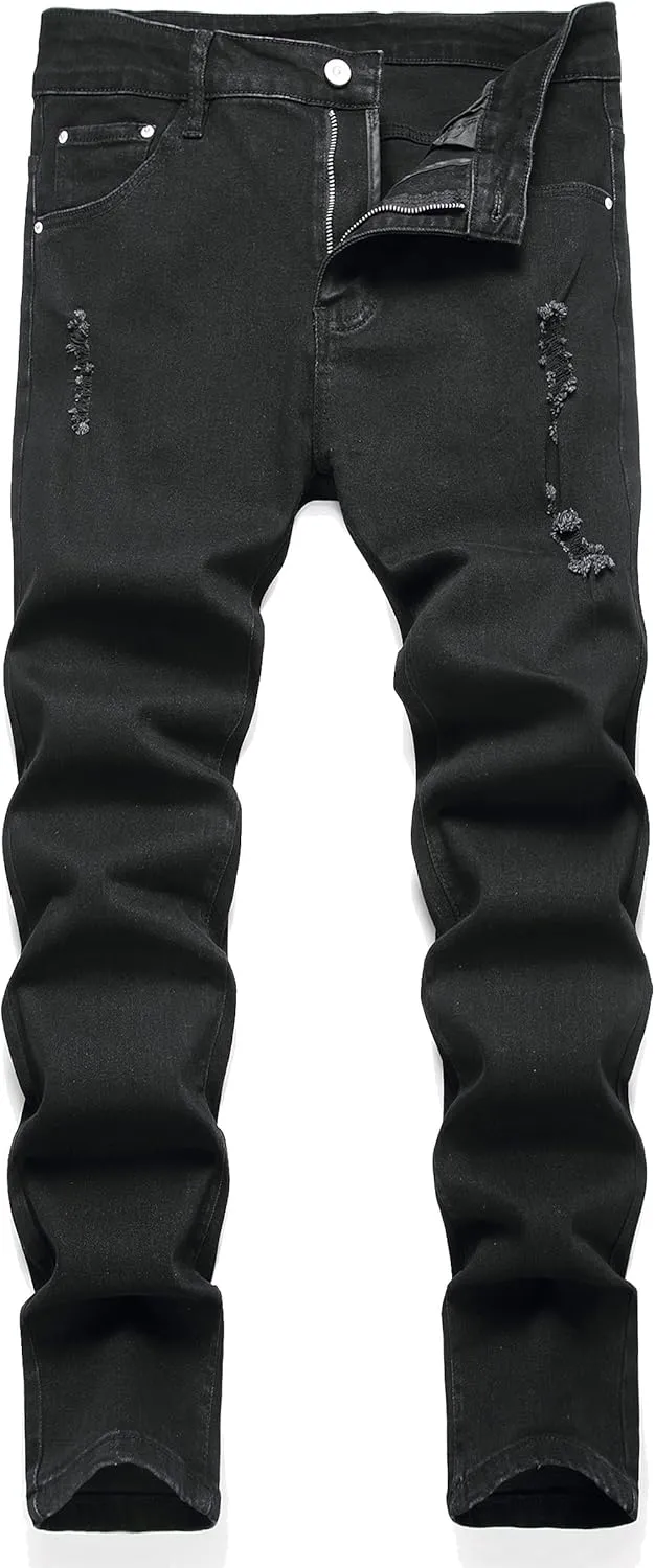 LZLER Mens Ripped Jeans,Distressed Destroyed Slim Fit Straight Leg Denim Pant with Holes