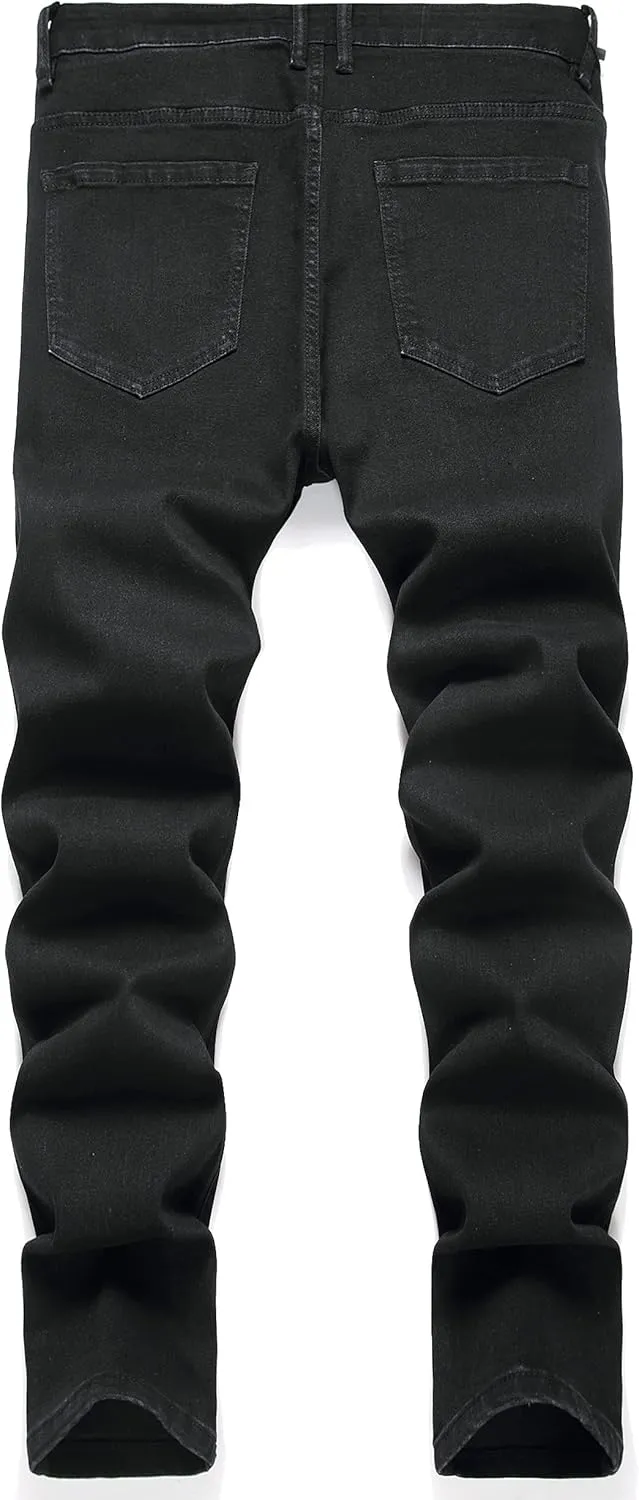 LZLER Mens Ripped Jeans,Distressed Destroyed Slim Fit Straight Leg Denim Pant with Holes