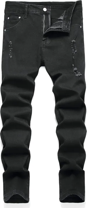 LZLER Mens Ripped Jeans,Distressed Destroyed Slim Fit Straight Leg Denim Pant with Holes