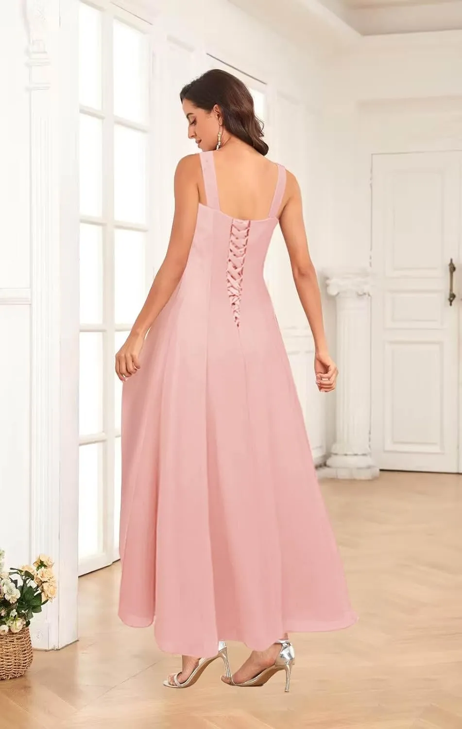 MAGGCIF Lace Mother of The Bride Dresses with Jacket 2 Pieces Chiffon Ruffle Long Evening Formal Wedding Guest Dress