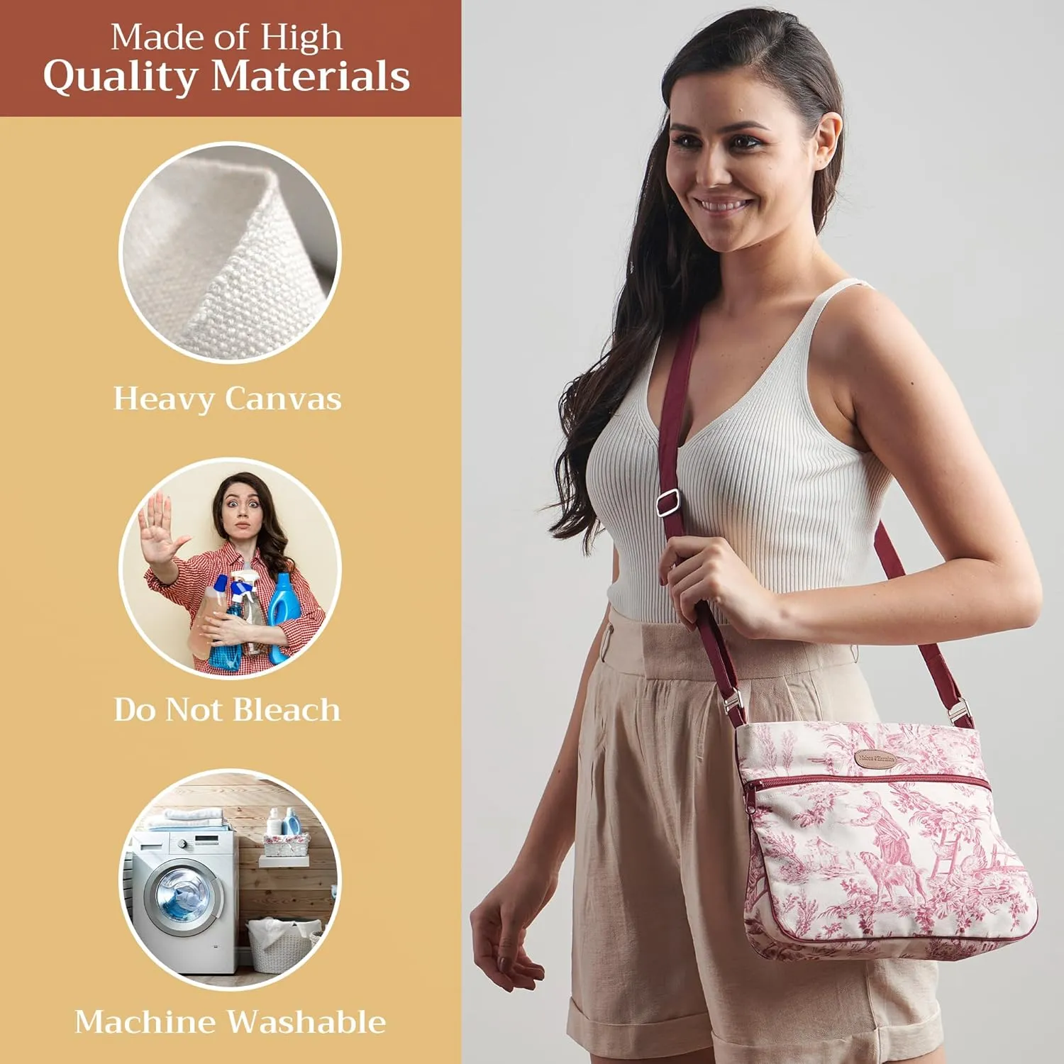 Maison d' Hermine Cross Body Bags for Women Cotton Canvas Shoulder Bag for Shopping Travel Everyday Use Tote purse Sling Bag