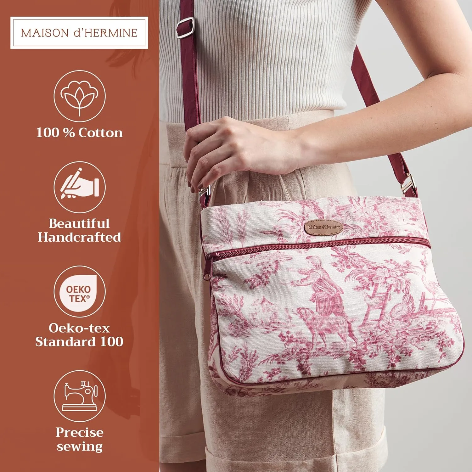 Maison d' Hermine Cross Body Bags for Women Cotton Canvas Shoulder Bag for Shopping Travel Everyday Use Tote purse Sling Bag