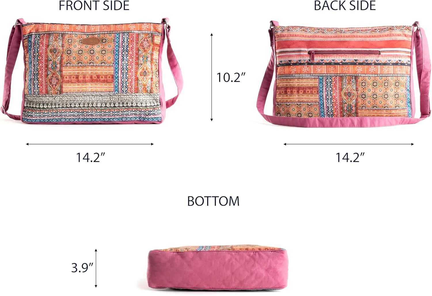 Maison d' Hermine Hand Bag Cotton Adjustable Shoulder Strap Cross Body Bag Tote purse with Zippered & Slip Pockets