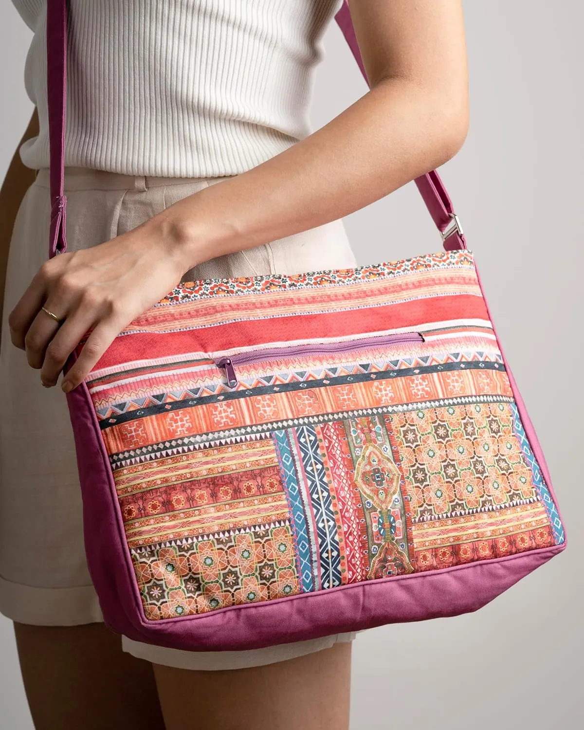 Maison d' Hermine Hand Bag Cotton Adjustable Shoulder Strap Cross Body Bag Tote purse with Zippered & Slip Pockets