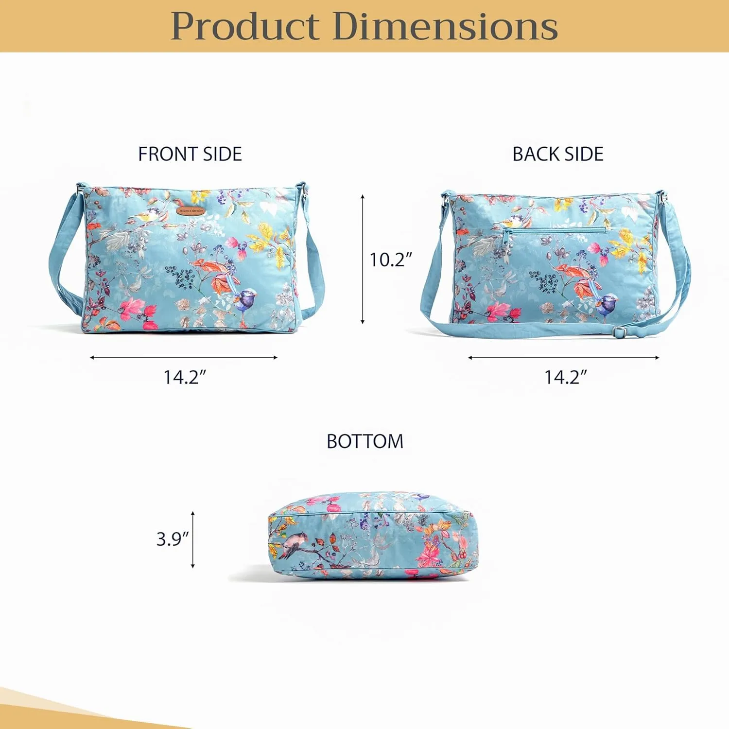 Maison d' Hermine Hand Bag Cotton Adjustable Shoulder Strap Cross Body Bag Tote purse with Zippered & Slip Pockets