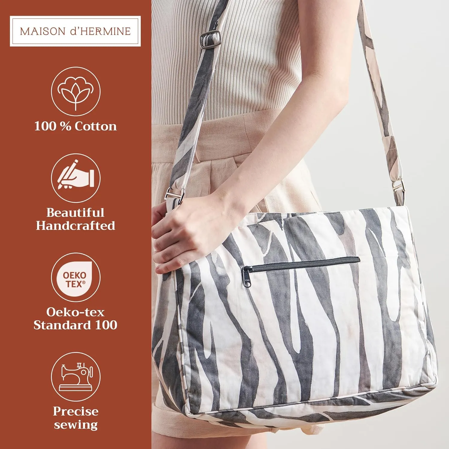 Maison d' Hermine Hand Bags for Women Cotton Shoulder Bag for Shopping Travel Everyday Use Cross Body Tote purse Sling Bag