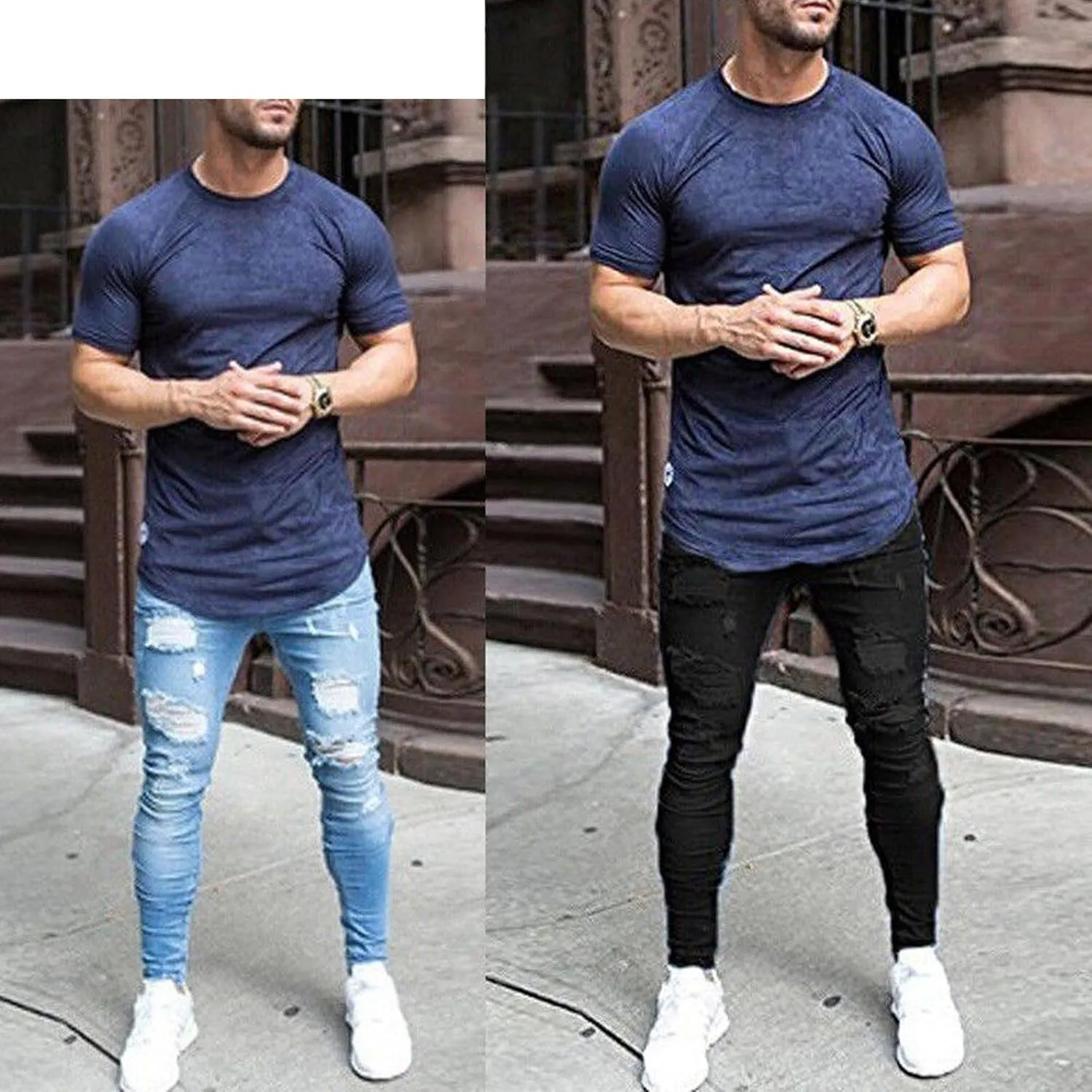 Maiyifu-GJ Men's Distressed Moto Biker Jeans Ripped Punk Gothic Zipper Denim Pants Hip hop Tapered Leg Slim Fit Jean