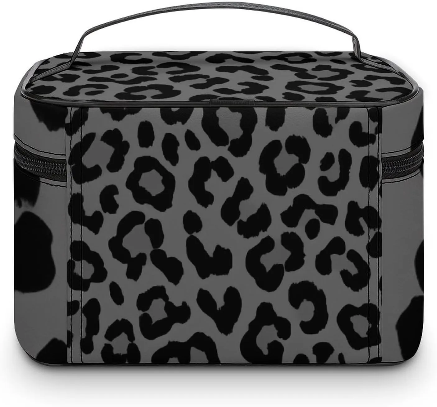 Make Up Bags Dark Gray Black Leopard Cheetah Print Cosmetics Organizer Case for Women, Travel Toiletry Brushes Storage Bag with Carry Handle